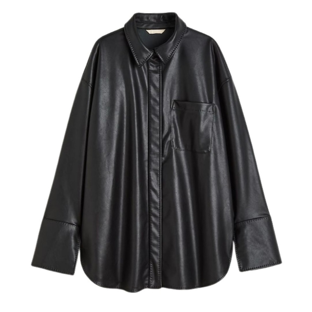 H&M Black Faux Leather Oversized Shirt NWT
